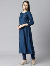 VAMA - A line silk blend kurta with stitch line detailing on princess seam and sleeves