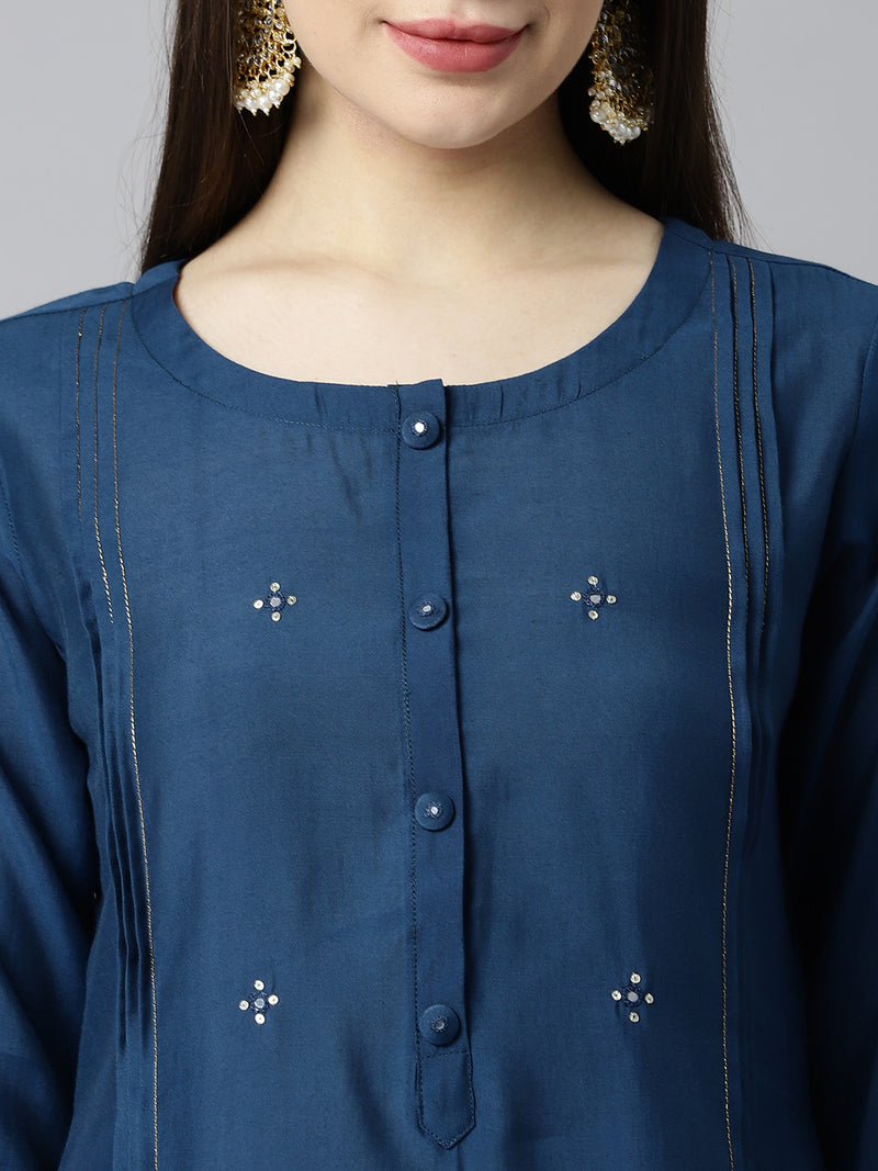 VAMA - A line silk blend kurta with stitch line detailing on princess seam and sleeves