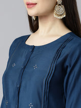 VAMA - A line silk blend kurta with stitch line detailing on princess seam and sleeves