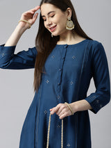 VAMA - A line silk blend kurta with stitch line detailing on princess seam and sleeves