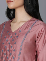 VAMA - Silk blend A line kurta with embroidered yoke and gathering detailing