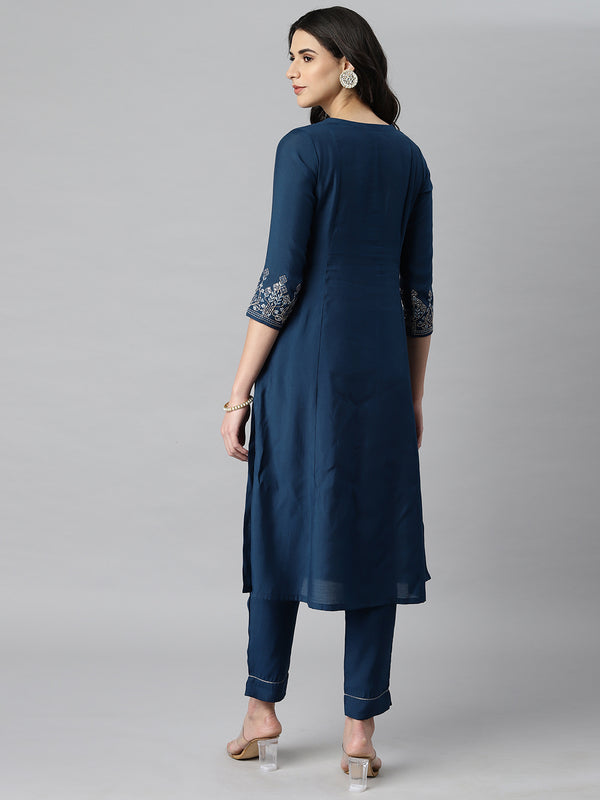 VAMA - A line kurta with pleated yoke and embroidered sleeve paired with pant.